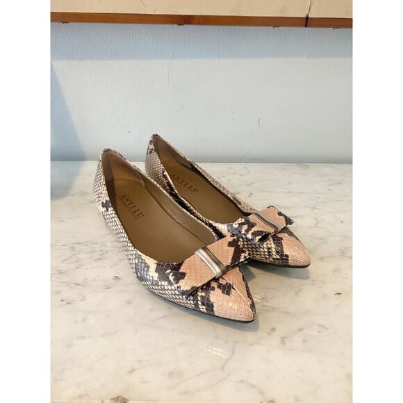 AnyiLu Snakeskin Flats with Bow - Picture 1 of 5